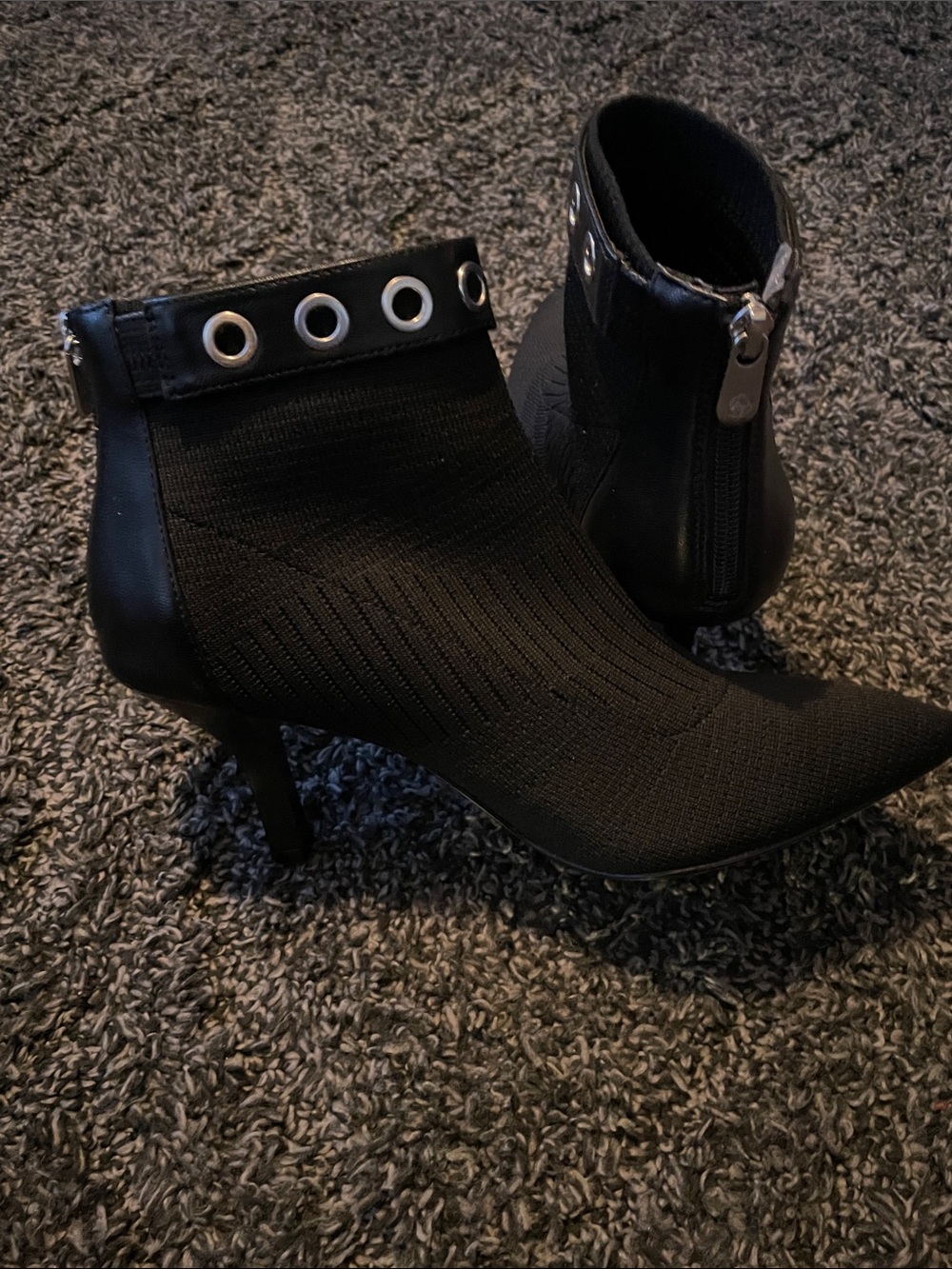 Adrienne Vittadini Black Grommet Ankle Sock Booties
